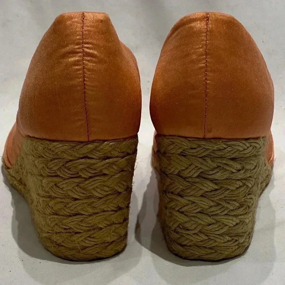 Adrienne Vittadini Bailee Peach Silk Espadrille Wedge Heels, size 11